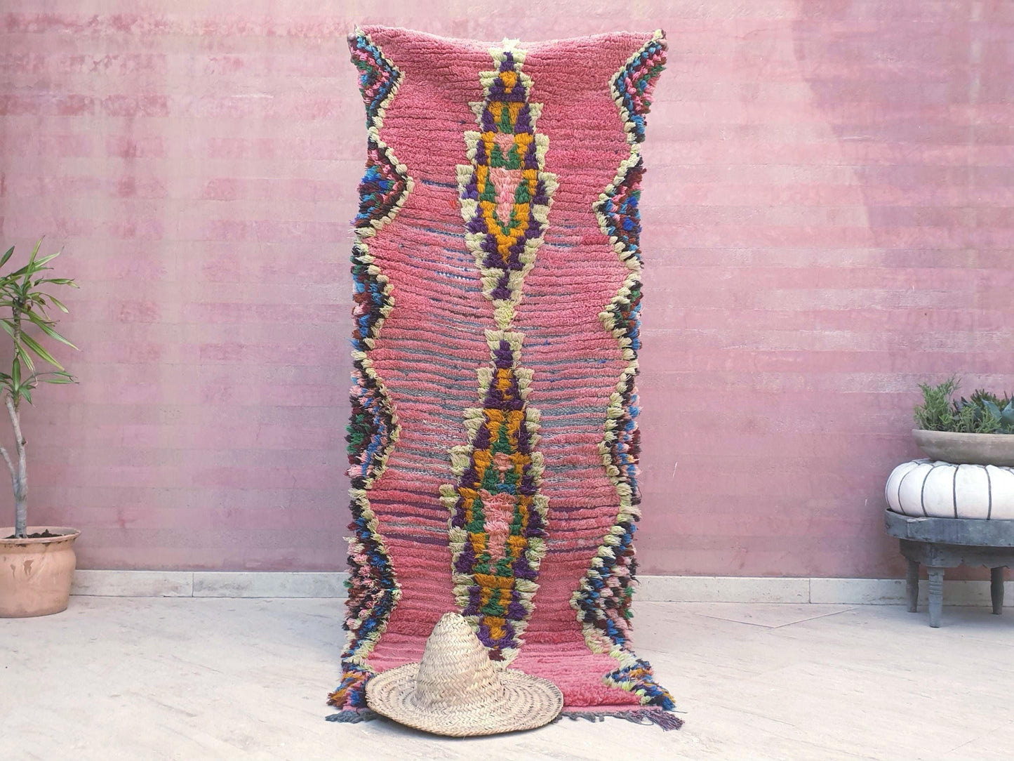 Gorgeous Moroccan rug 2.7x7.2 pink runner rug, Boujaad blush rug, colorful lovely boujaad rug, hallway rug, bedroom rug