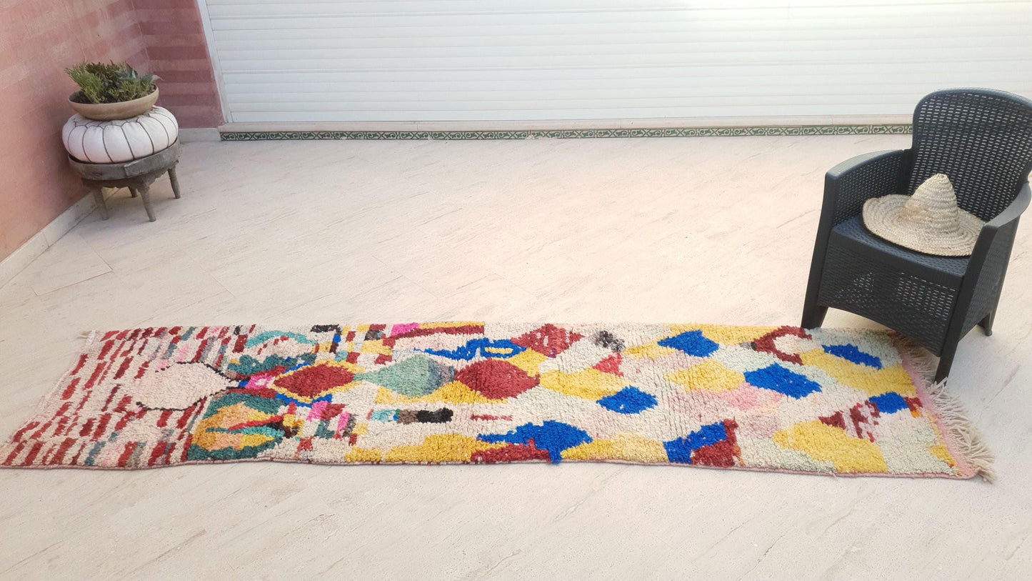 50% OFF CLOSING SALE Gorgeous Moroccan Rug 2.5x10  Unique Boujaad runner rug, Colorful Artistic rug, Abstract Wool Hallway rug