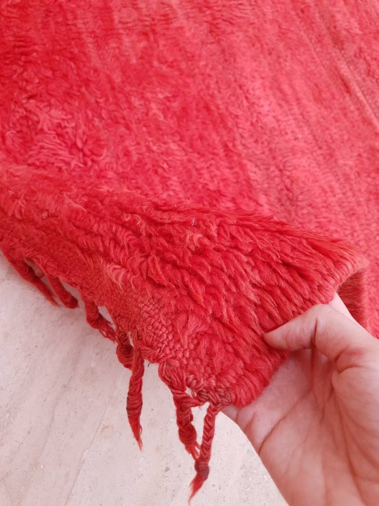 Vintage Moroccan Rug | 3.3x10.3 Gorgeous Boujaad muted red runner rug, Artistic Hallway rug, Unique red runner rug Authentic Beni mguild rug