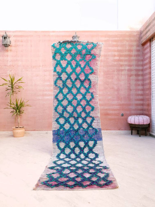 50% OFF CLOSING SALE Vintage Moroccan Rug 2.8x9.8 blush Boujaad runnger rug, Unique geometric Morrocan rug  bedroom rug, living room rug