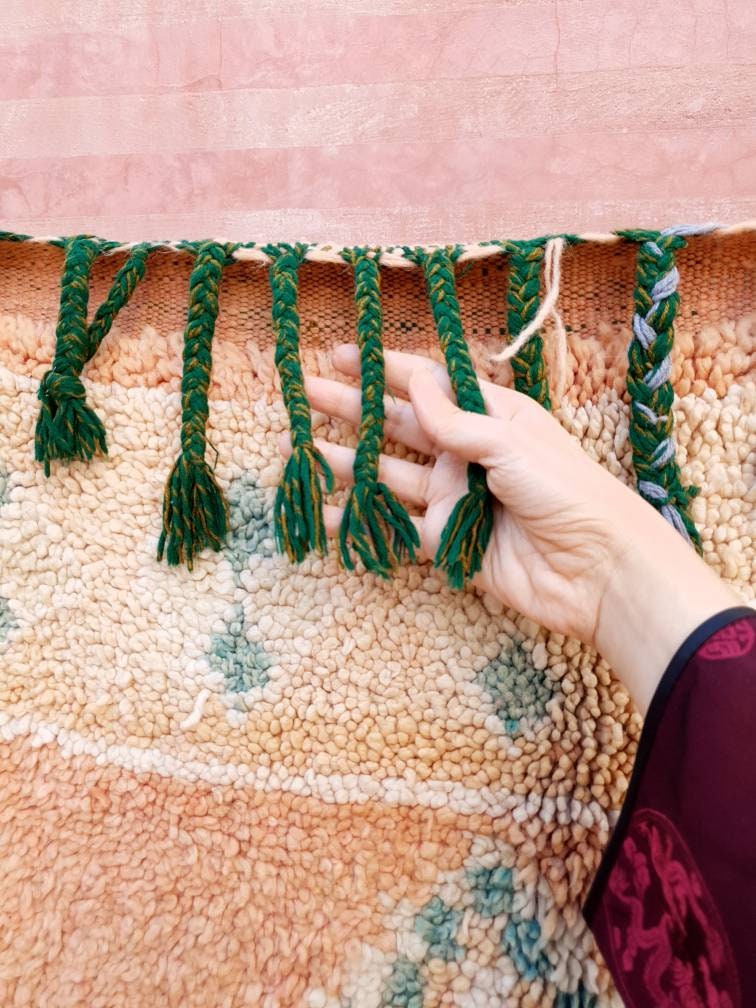 Stunning Vintage Moroccan Rug Boujaad rug 4.4x10.2 Blush Peach living room rug, large boujad rug