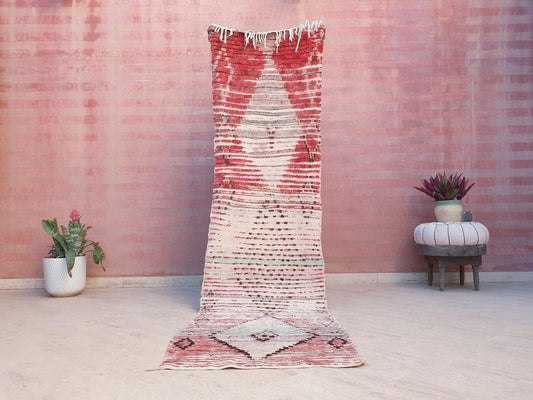 50% OFF CLOSING SALE Gorgeous Moroccan Rug 2.6x10 blush PinK Vintage Boujaad rug, Abstract Coral rug, Artistic colorful Boujad runner