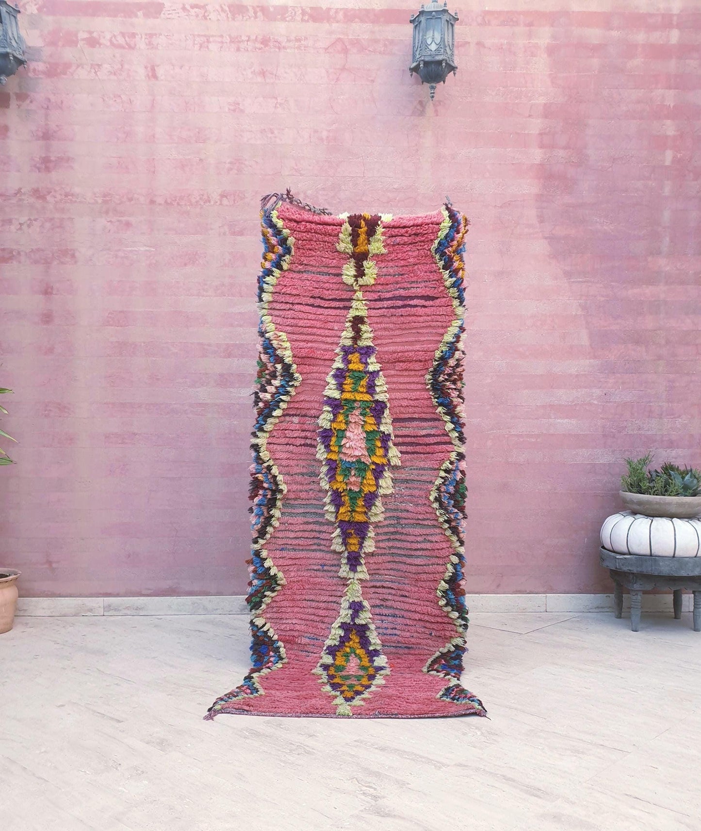 Gorgeous Moroccan rug 2.7x7.2 pink runner rug, Boujaad blush rug, colorful lovely boujaad rug, hallway rug, bedroom rug