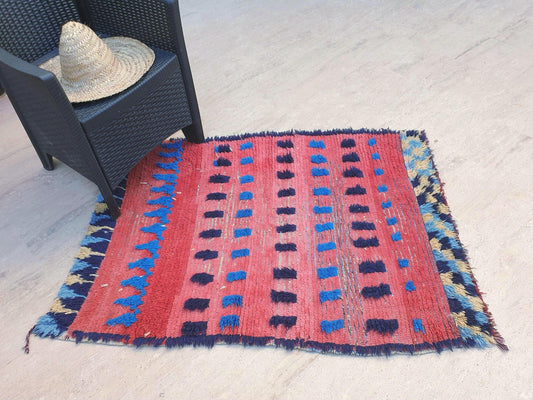 50% OFF CLOSING SALE Vintage Moroccan Runner Rug 3.2x4.5 Gorgeous Boujad Rug, Cyan Blue Coral Accent Rug, boujaad rug