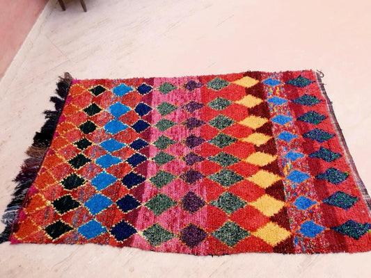 Moroccan boucherouite rug 4.6x6.8 Vintage Azilal rug "Sunshine"  bedroom rug, living room  rug colorful Unique rug Happy rug boujaad rug