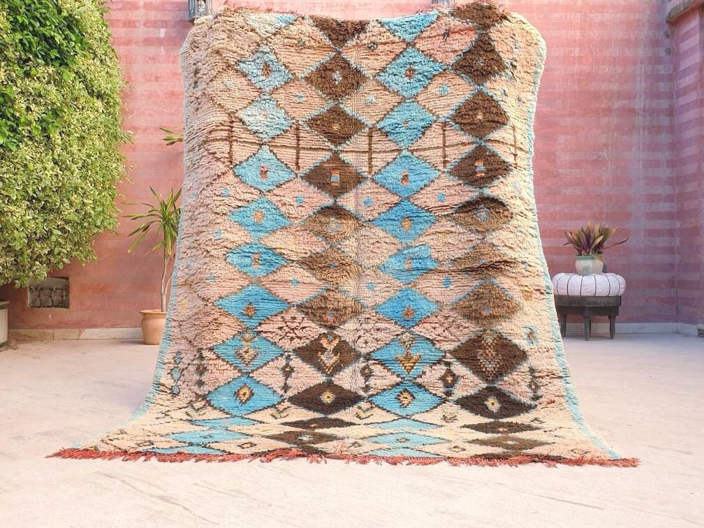 50% OFF CLOSING SALE Vintage Moroccan Rug 5.6x7.5 Stunning Blush Peach Blue Boujaad rug Geometric boujad rug, Moroccan rug | Pastels carpet