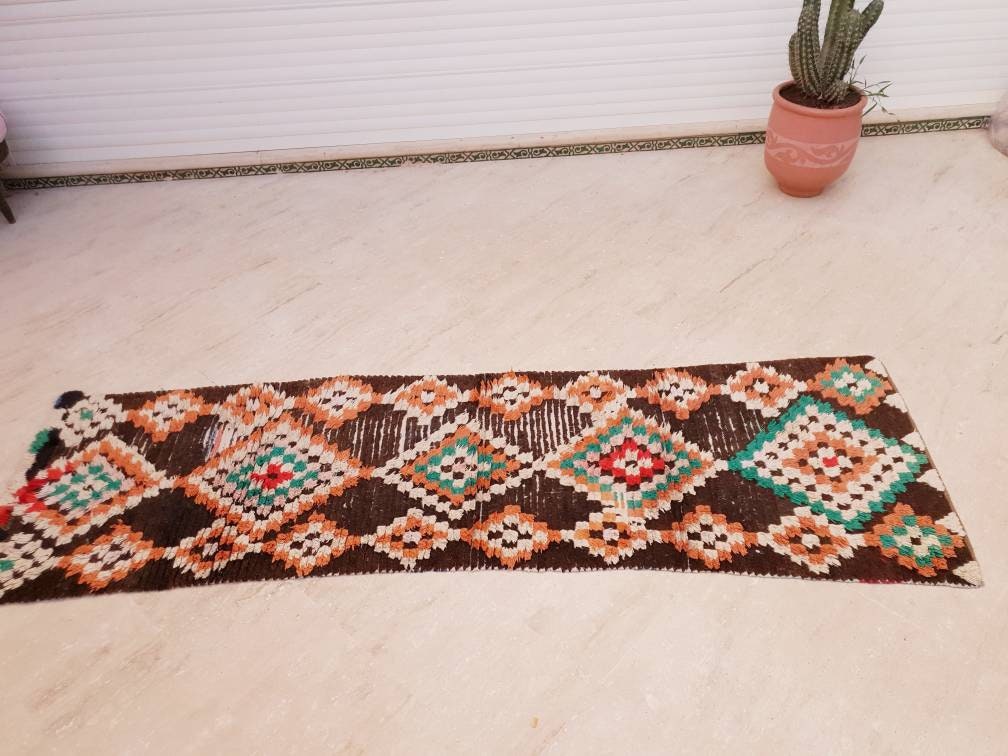 50% OFF CLOSING SALE Vintage Moroccan Rug 2.6x9.2 Brown Boho retro runner Rug Morrocan rug  bedroom rug, living room rug boujaad accent rug