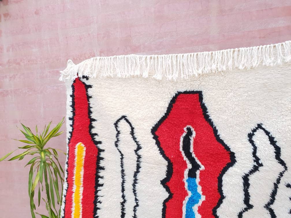 Fine Moroccan Rug 5x8.5 Berber Azilal Rug, fluffy rug Morrocan rug, bedroom rug living room rug wool rug nursery rug  beni ourain rug