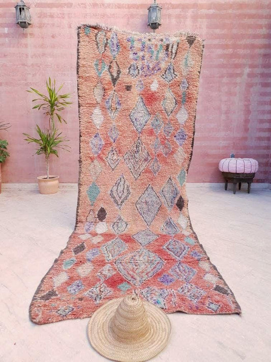 Vintage Moroccan rug  3.8x10.2 Incredible Blush Runner rug | Boujaad hallway rug colorful large entryway rug