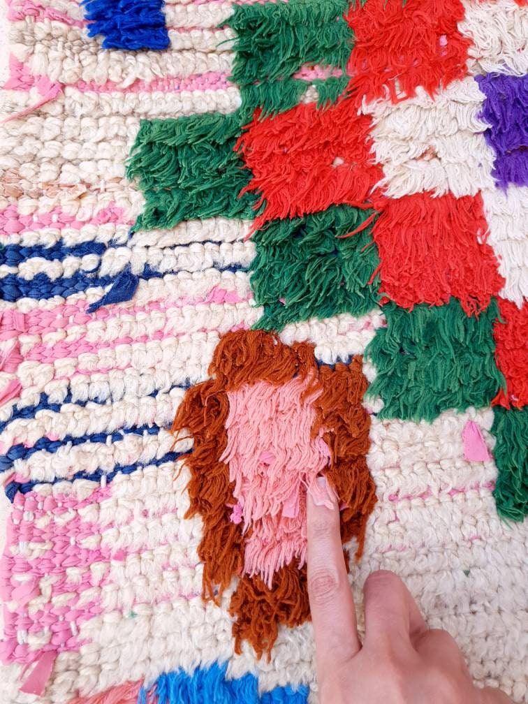 Vintage Moroccan Rug 3x7.2 Boujaad rug, Unique Boucherouite runner Rug, Boujad Rug | Hallway rug | living room rug  moroccan runner  rug