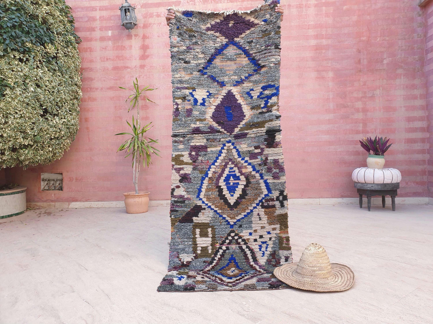 Gorgeous Moroccan Runner rug 2.5x7 unique gray purple abstract tribal rug, kitchen rug, statement hallway rug