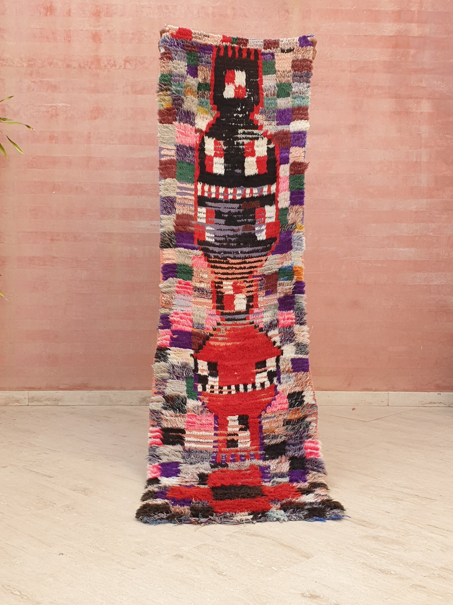 Vintage Moroccan Rug 2.2x7.6 Super Pretty Runner Rug | Boujaad Rug  | Antique Berber Boucherouite Rug | Hallway Rug | Vintage Entry way Rug