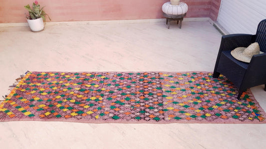 50% OFF CLOSING SALE Gorgeous vintage Moroccan rug 3.5x10.5 boujaad runner rug, colorful retro wool runner rug berber tribal hallway rug