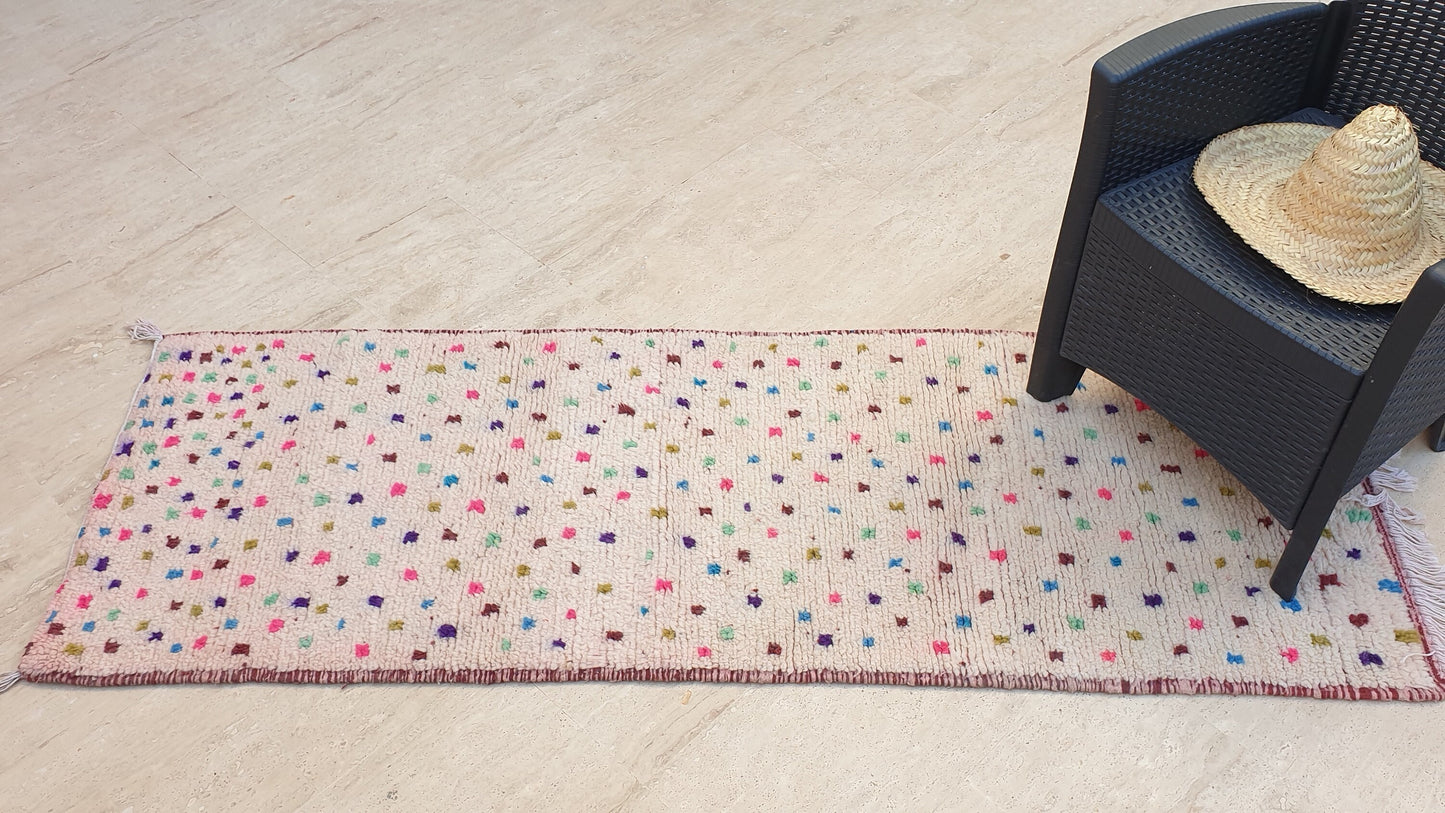 50% OFF CLOSING SALE Beautiful Moroccan Runner rug 2.4x6.8 dotted wool rug,colorful dots moroccan carpet, berber tribal rug
