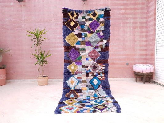 50% OFF CLOSING SALE Vintage Morocan rug 3.3x8.5 Stunning Artistic runner rug "Starry Night" living room rug, blue hallway rug bedroom rug