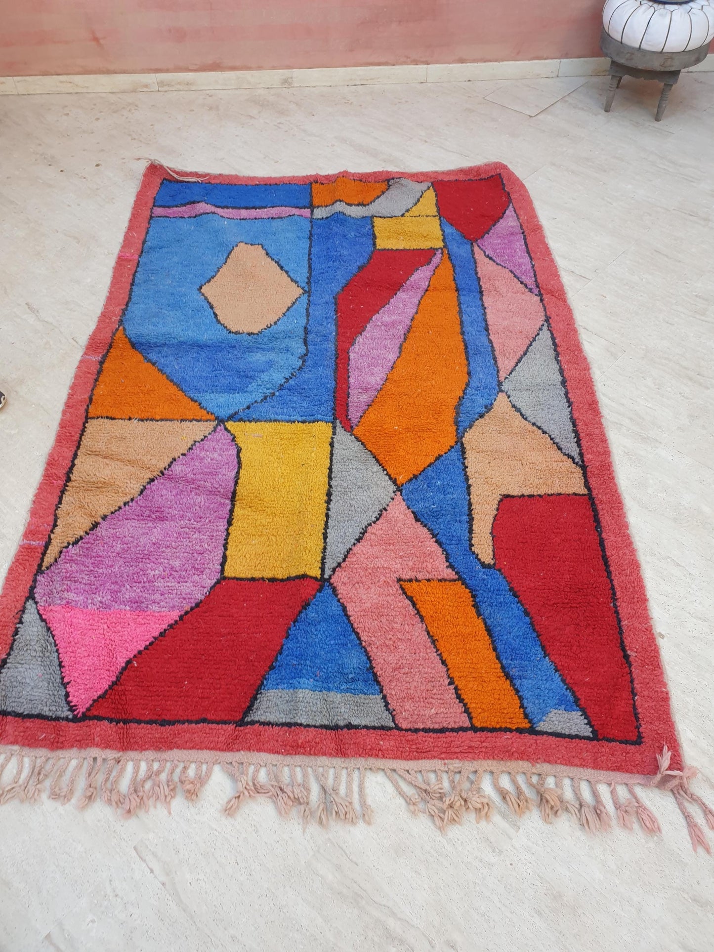 Gorgeous Colorful Moroccan Rug 5.8x8.5 Abstract Art Deco Unique Wool Carpet, Morocco Boujaad Rug