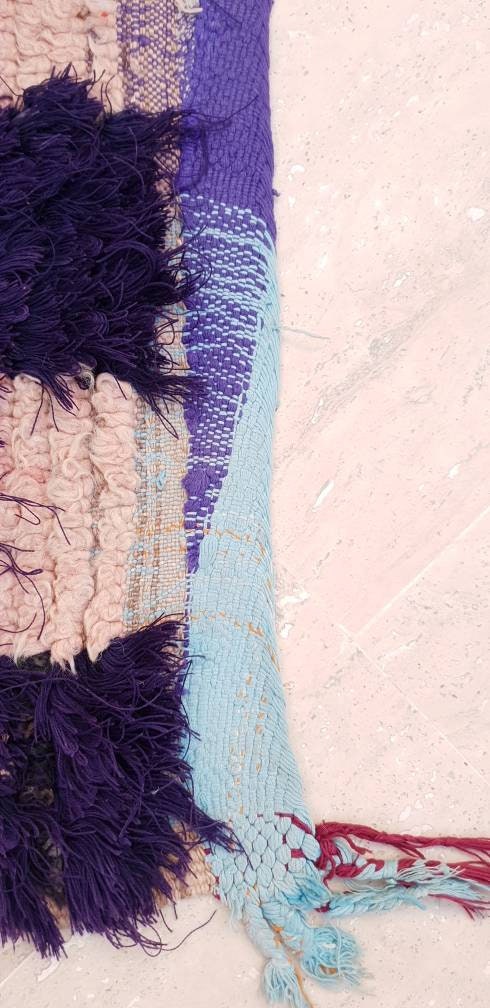 50% OFF CLOSING SALE Vintage Moroccan Rug, Unique Checkered Blush powder Pink and Purple Boujaad Rug boucherouite rug, Unique accent rug