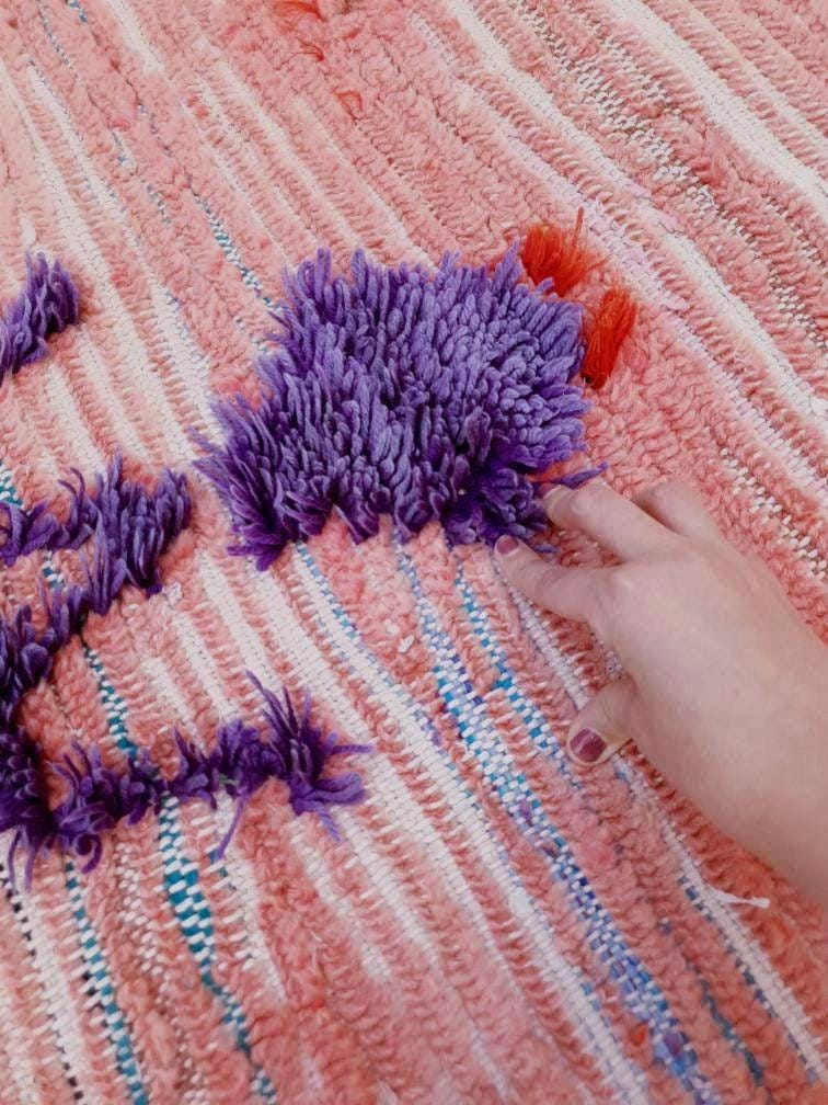 Super Pretty Vintage Moroccan Rug 2.9x6.8 "Lady in Purple" Blush Boujaad runner rug  bedroom livingm hallway berber rug