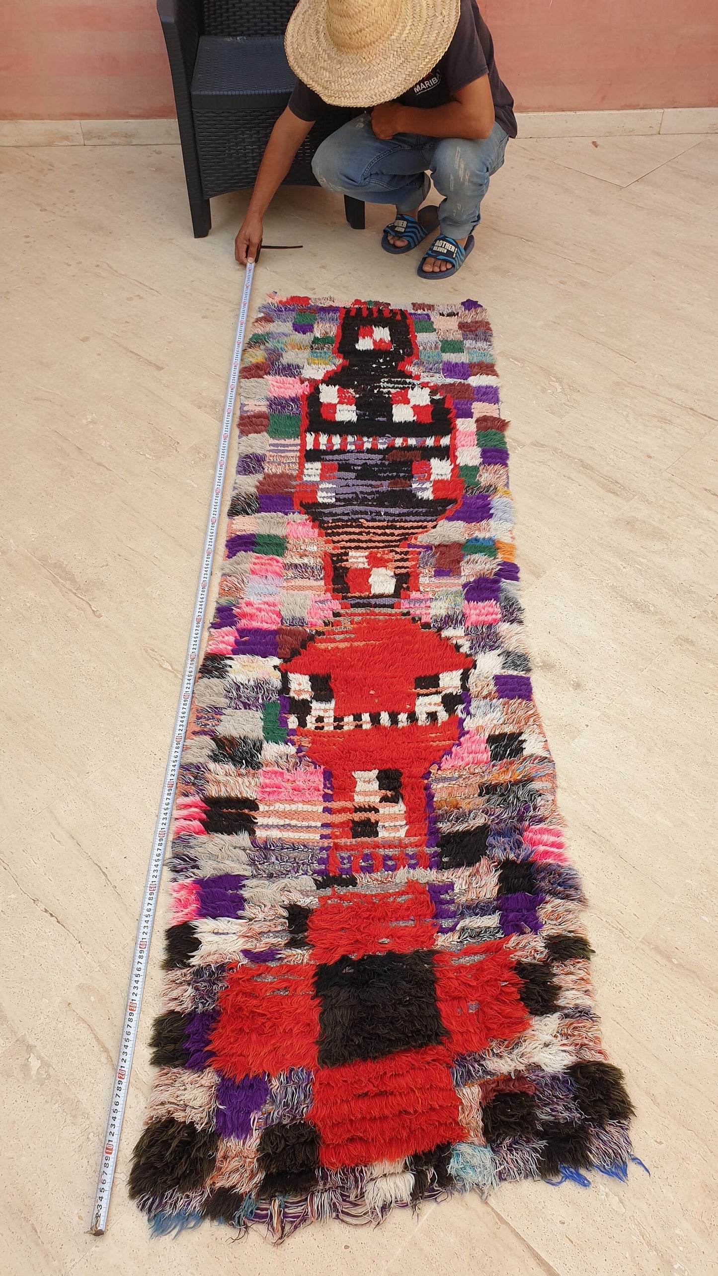 Vintage Moroccan Rug 2.2x7.6 Super Pretty Runner Rug | Boujaad Rug  | Antique Berber Boucherouite Rug | Hallway Rug | Vintage Entry way Rug