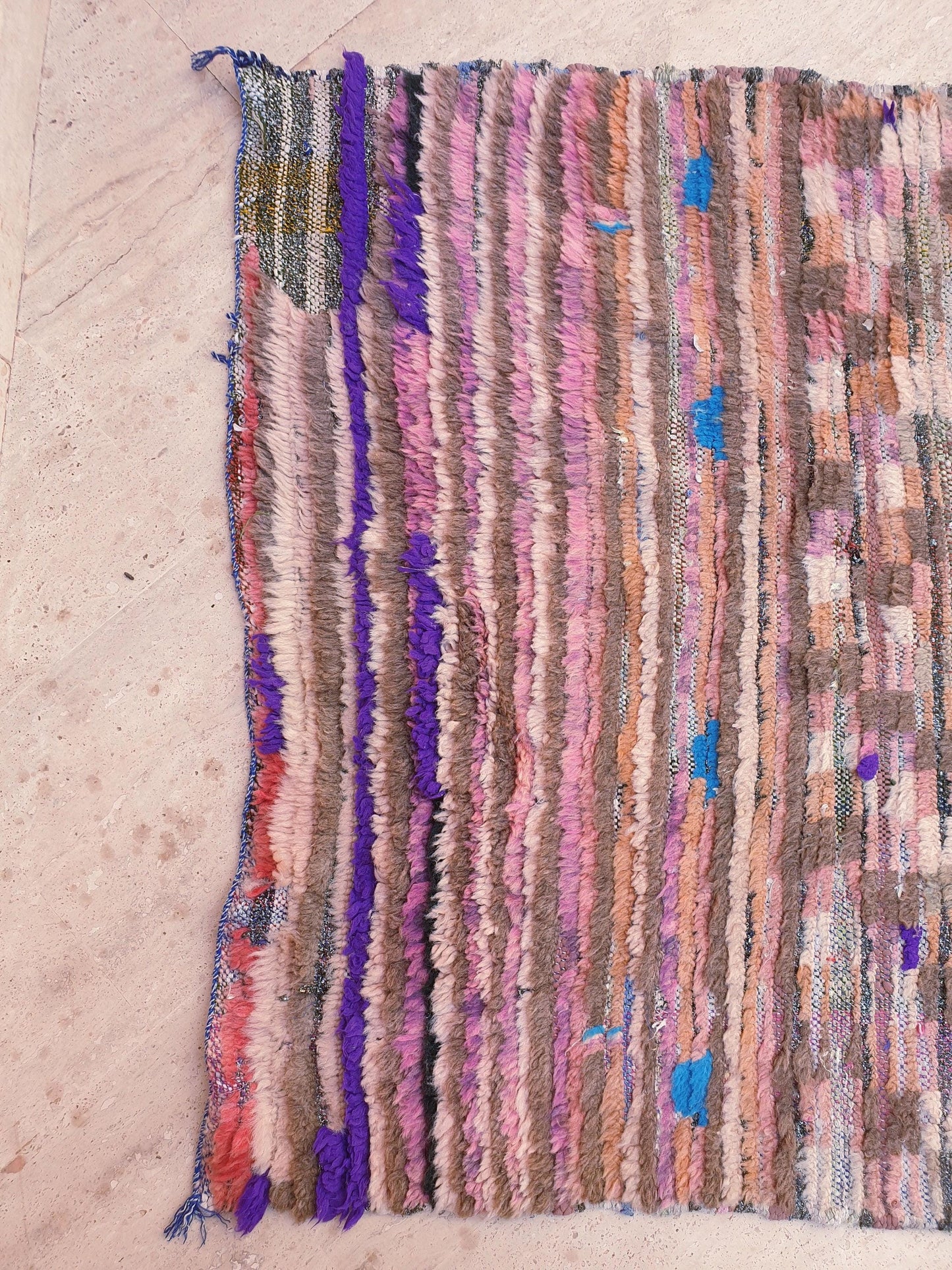 50% OFF CLOSING SALE Vintage Moroccan rug 3.3x10 Gorgeous Blush earth tones Checkered rug | Pinl Brown Boujaad rug, boujad statement piece