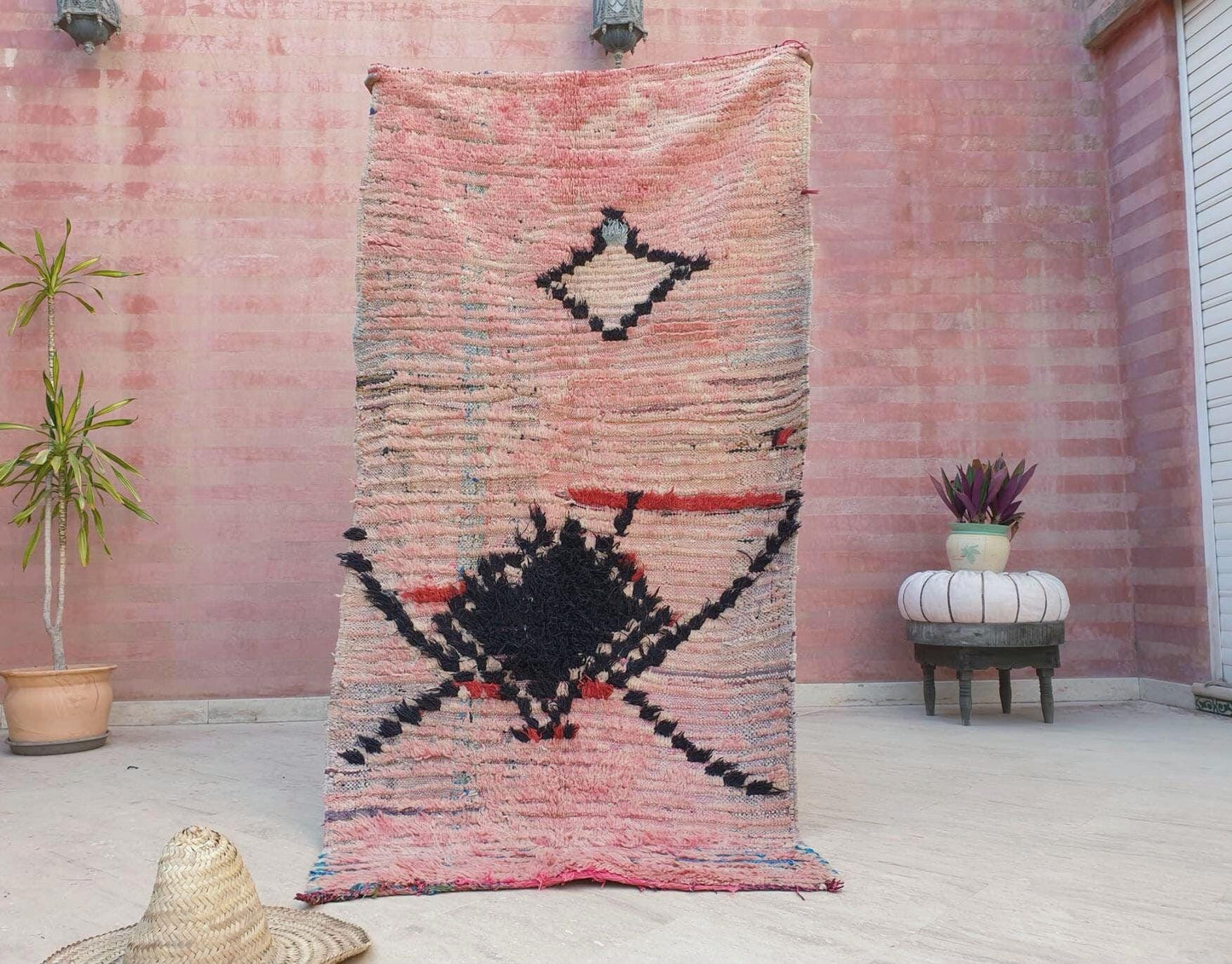 Vintage Moroccan Rug 3.4x6.7 Stunning Moroccan boujaad Rug blush pink rug Antique rug living room rug beni ourain rug