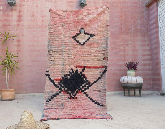 Vintage Moroccan Rug 3.4x6.7 Stunning Moroccan boujaad Rug blush pink rug Antique rug living room rug beni ourain rug