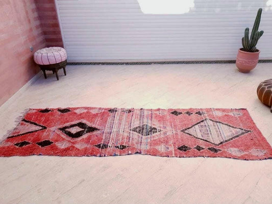 50% OFF CLOSING SALE Vintage Moroccan Runner Rug 3.1x10  Blush pink Boujaad runner Rug, Coral Hallway Rug, Berber Runner Abstract wool rug