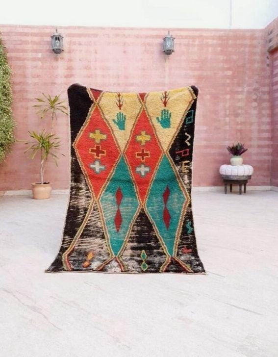 Vintage Moroccan Rug Stunning boujad Rug 3.3x5.4 Antique Boujaad Rug, Antique Berber Boucherouite Rug  Vintage Accent Rug, Entry way Rug