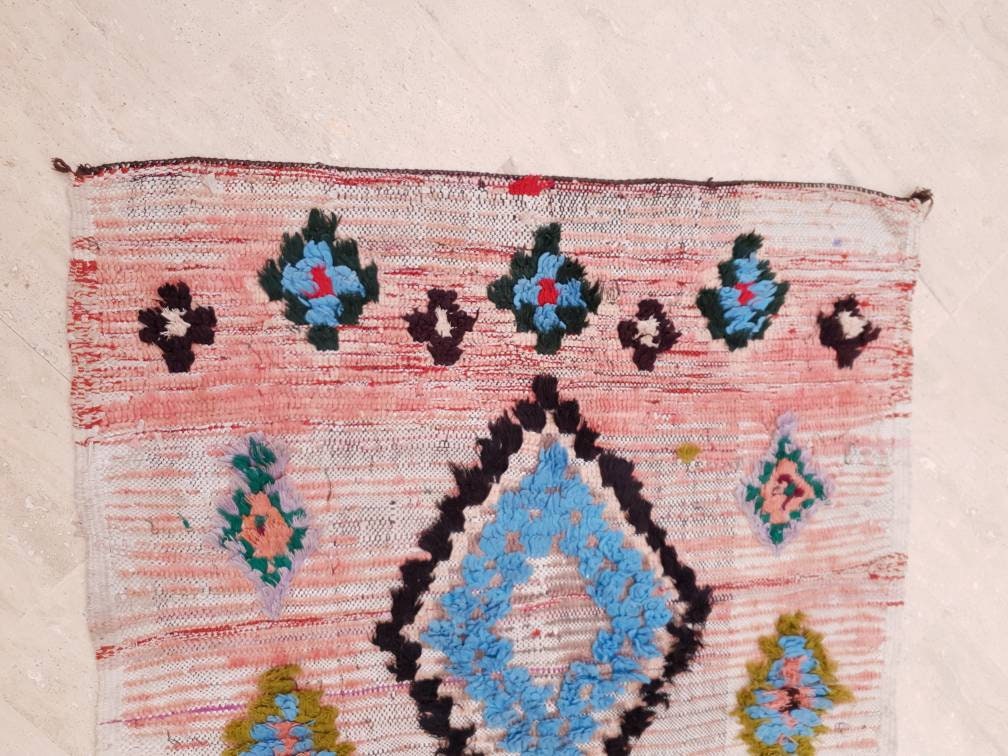 50% OFF CLOSING SALE Vintage Moroccan Rug 3.5x9.5 boujaad runner rug blush pink rug living room rug hallway rug bedroom rug pink rug