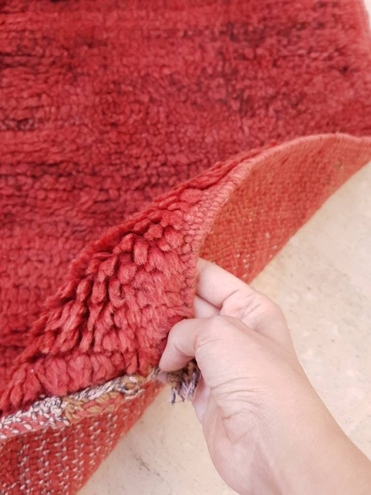 50% OFF CLOSING SALE Vintage Moroccan Rug 3.3x10 Velvet Gorgeous Boujaad red runner rug, Artistic Hallway rug, Unique red runner rug