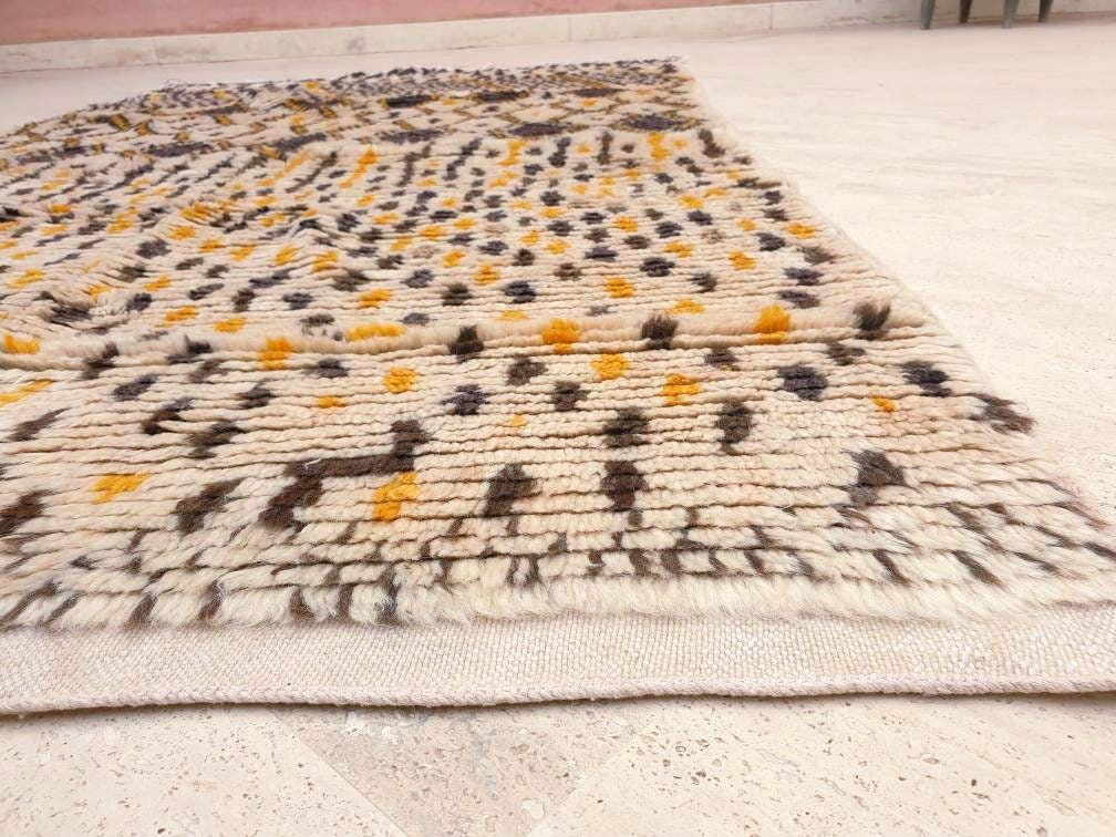 50% OFF CLOSING SALE Vintage Moroccan Rug 4x7 Stunning  Azilal Rug Mustard Brown Cream Berber Rug | Unique Tribal rug | wool bedroom rug