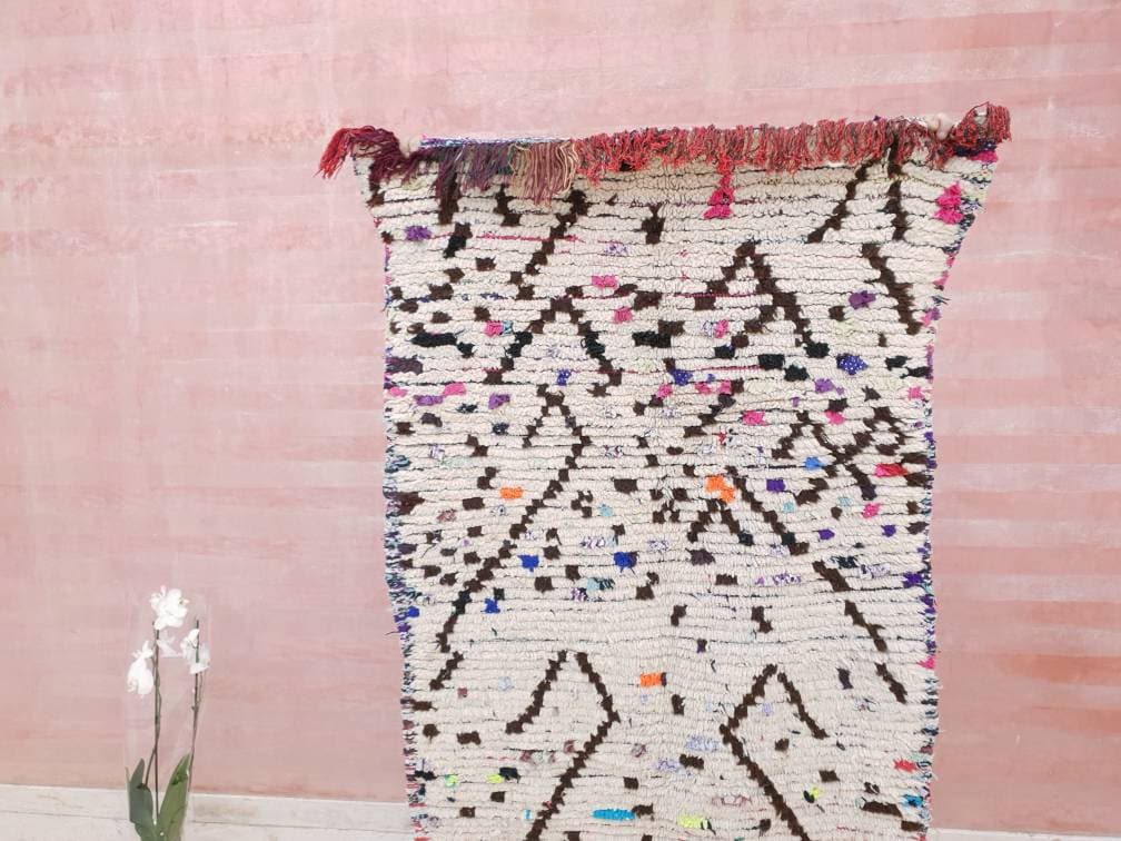 Vintage Moroccan rug "Sprinkles" 3x7.5 rug, Berber Azilal Rug, Unique Morrocan rug Rare Rug bedroom rug living room rug