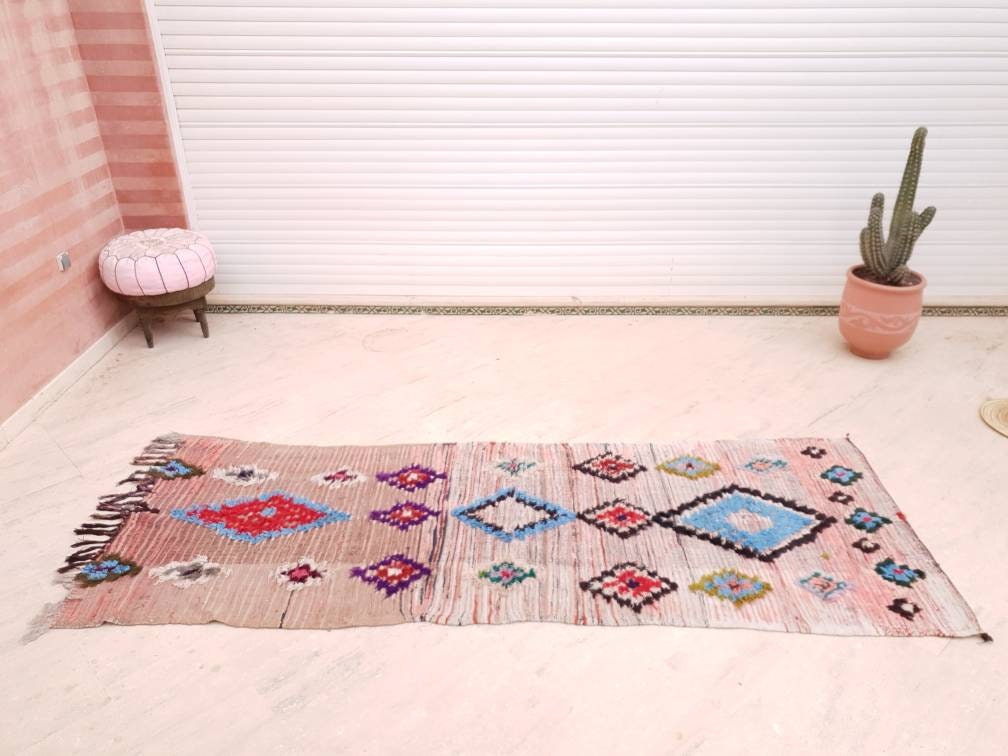 50% OFF CLOSING SALE Vintage Moroccan Rug 3.5x9.5 boujaad runner rug blush pink rug living room rug hallway rug bedroom rug pink rug