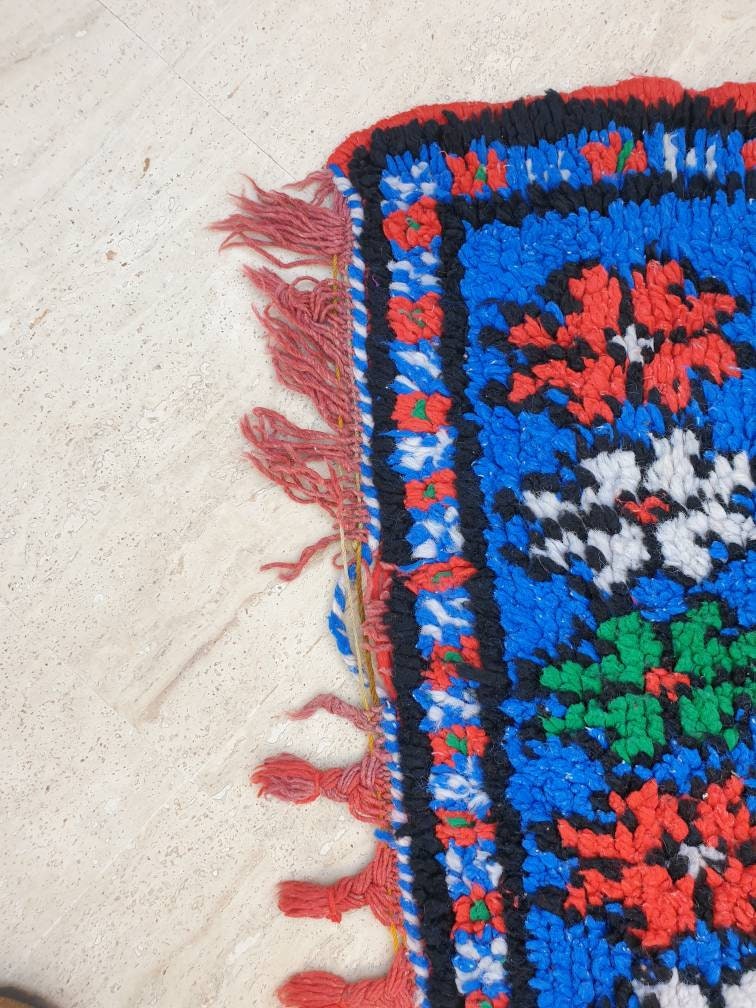 Vintage Moroccan Rug 6.3x7.8 Stunning Berber Blue Rug, Unique Rare Majorelle Bleu Boujaad Rug, Tribal living room rug