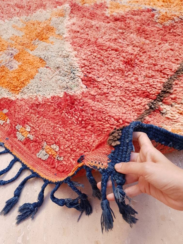 Gorgeous Vintage Moroccan Rug 5x11.5 Marvelous Vintage Boujaad rug | Large Berber rug boujad rug blush beni ourain rug