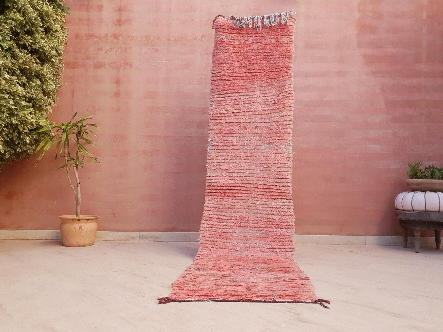 Vintage Moroccan Rug 2.2x9 Pink Boujaad Rug | Pink Panther | Hallway Rug | Vintage Bedroom Rug | peach wool Rug