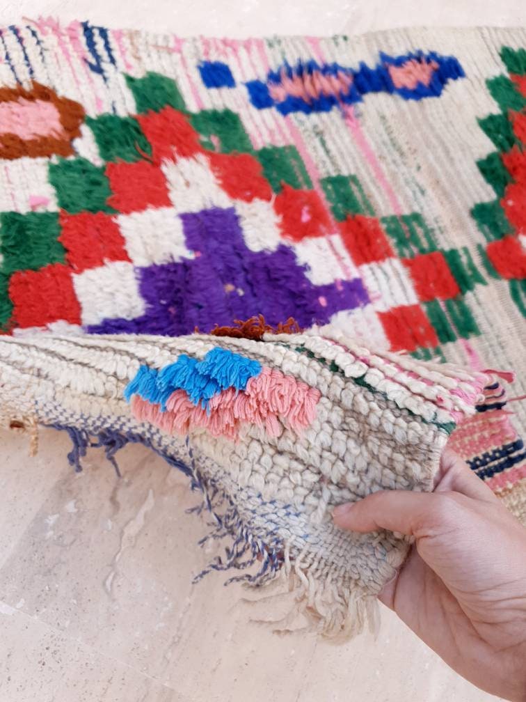 Vintage Moroccan Rug 3x7.2 Boujaad rug, Unique Boucherouite runner Rug, Boujad Rug | Hallway rug | living room rug  moroccan runner  rug