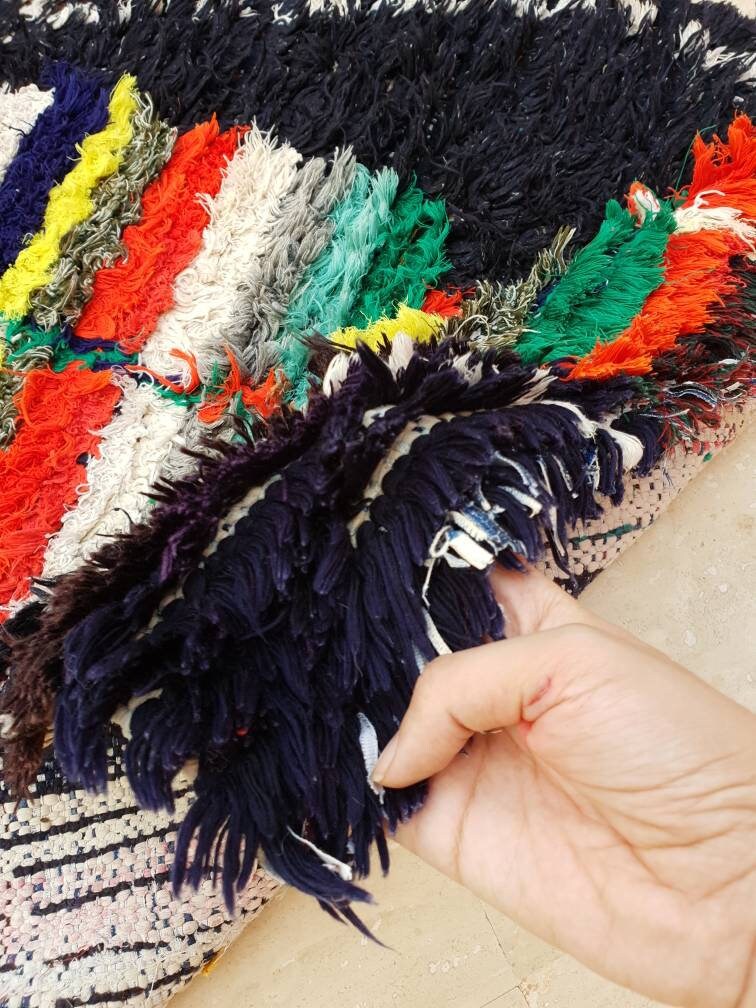 Vintage Moroccan Rug 2.7x7.5 black navy Runner Rug, Azilal rug, Black boucherouite rug, living room rug morrocan bedroom rug, boho rug,