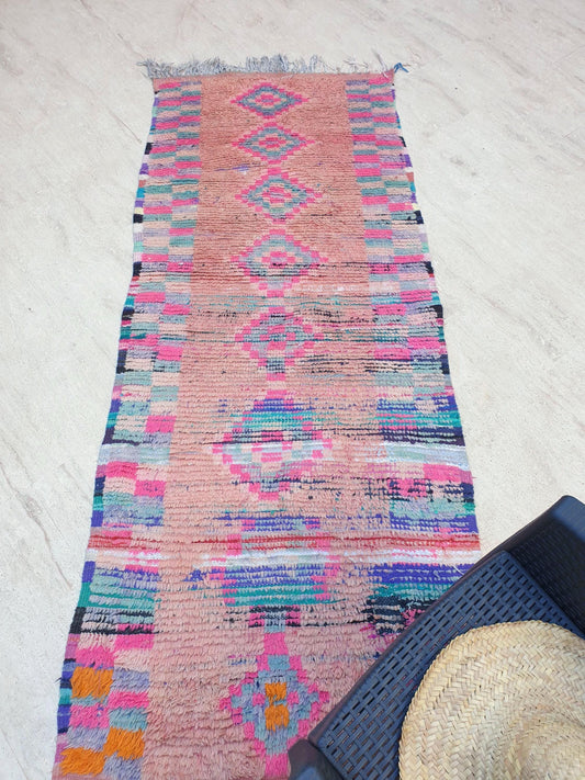 50% OFF CLOSING SALE Vintage Moroccan rug 3.2x7.8 Gorgeous Pink tribal  rug  | pastel Boujaad hallway rug boujad colorful rug