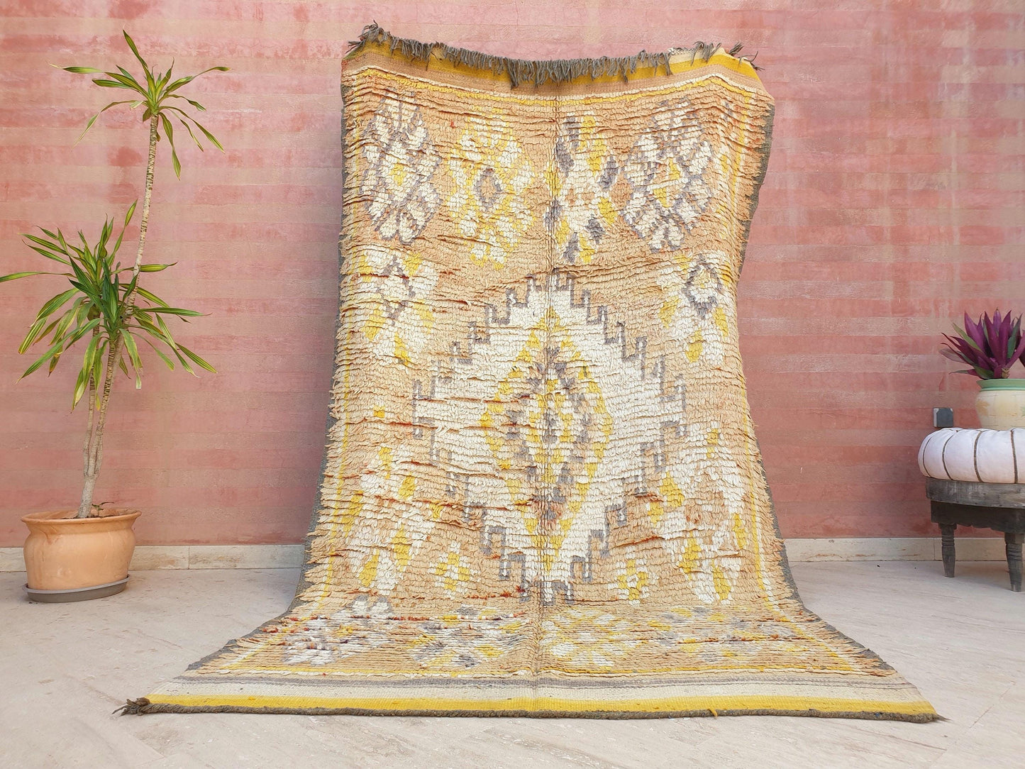 50% OFF CLOSING  SALE Stunning Moroccan rug 5x8.8 Rare Antique Yellow Gray Vintage Boujad rug Authentic  Morrocan Tribal Saffron rug