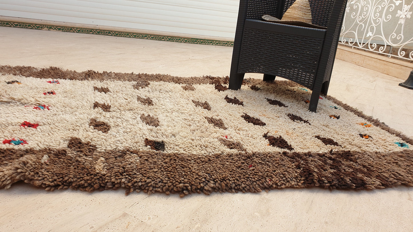 Stunning vintage moroccan rug 4.4x8 ft Abstract brown tribal rug, Brown beige neutral handmade rug