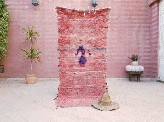 Super Pretty Vintage Moroccan Rug 2.9x6.8 "Lady in Purple" Blush Boujaad runner rug  bedroom livingm hallway berber rug