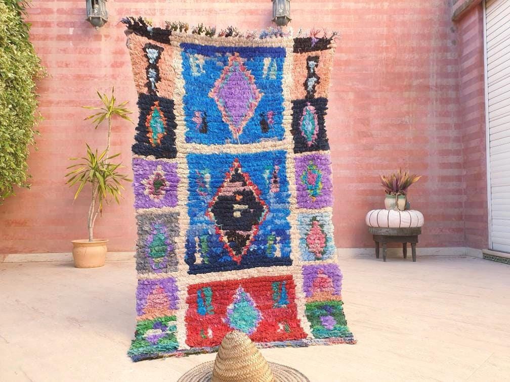 Vintage Moroccan Rug  Super Pretty Runner Rug 3.1x5.1 Boujaad Rug  | Antique Berber Boucherouite Rug  Vintage Accent Rug, Entry way Rug