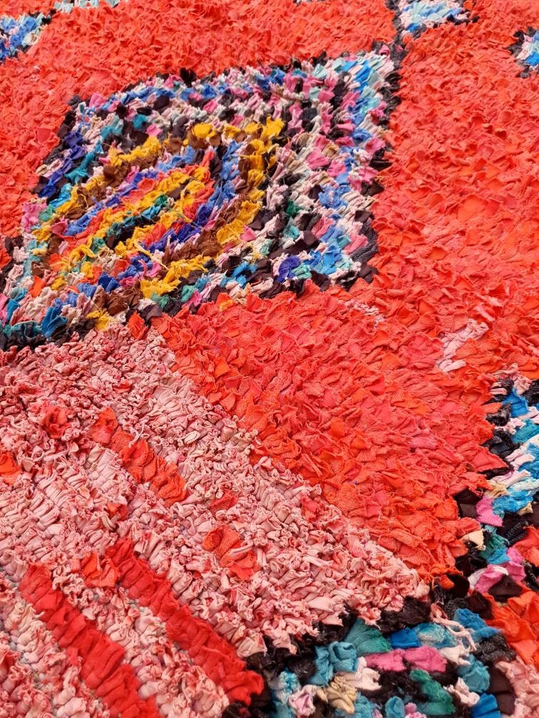 Vintage Moroccan Rug 5x7.7 Red bold vintage Boucherouite Rug, bedroom rug living room  hallway rug berber area rug