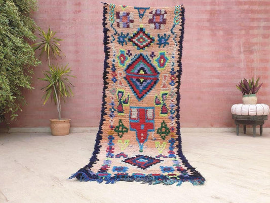 50% OFF CLOSING SALE Vintage Moroccan Rug 3x7 Gorgeous Peach pastel Colorful boujad rug, Super Pretty Runner rug blush hallway boujaad rug
