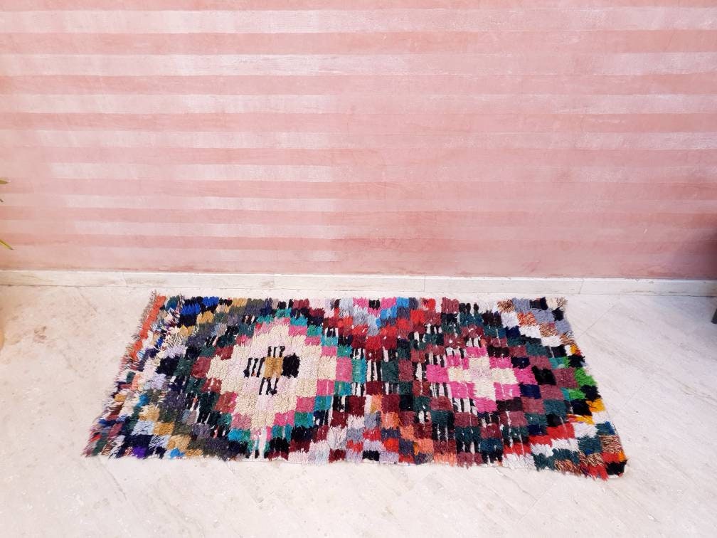 Vintage Moroccan Runner Rug 2.7x6.2 Boujaad rug, Boucherouite  Rug, Boujad Moroccan Rug, Berber Hallway rug, living room rug, Runner Rug