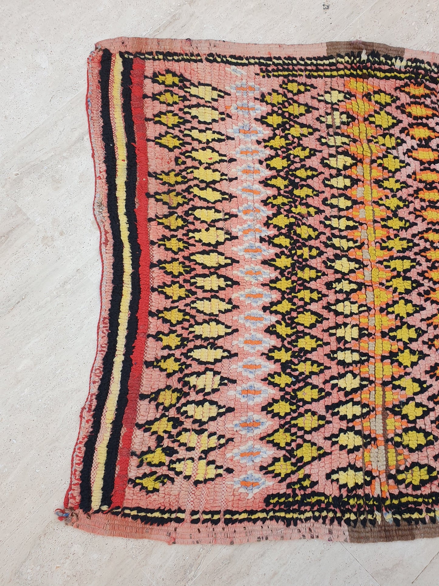 Vintage Moroccan Rug 3.5x11.5 Stunning Antique Boujaad Rug Enthralling Boujad, Pink Peach Rug, tribal rug