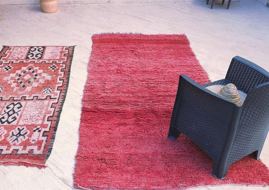 50% OFF CLOSING SALE Vintage Moroccan Rug 4.5x8.5 Gorgeous Pink Coral Boujaad rug solid blush rug, bedroom beni ourain rug faded pastel rug