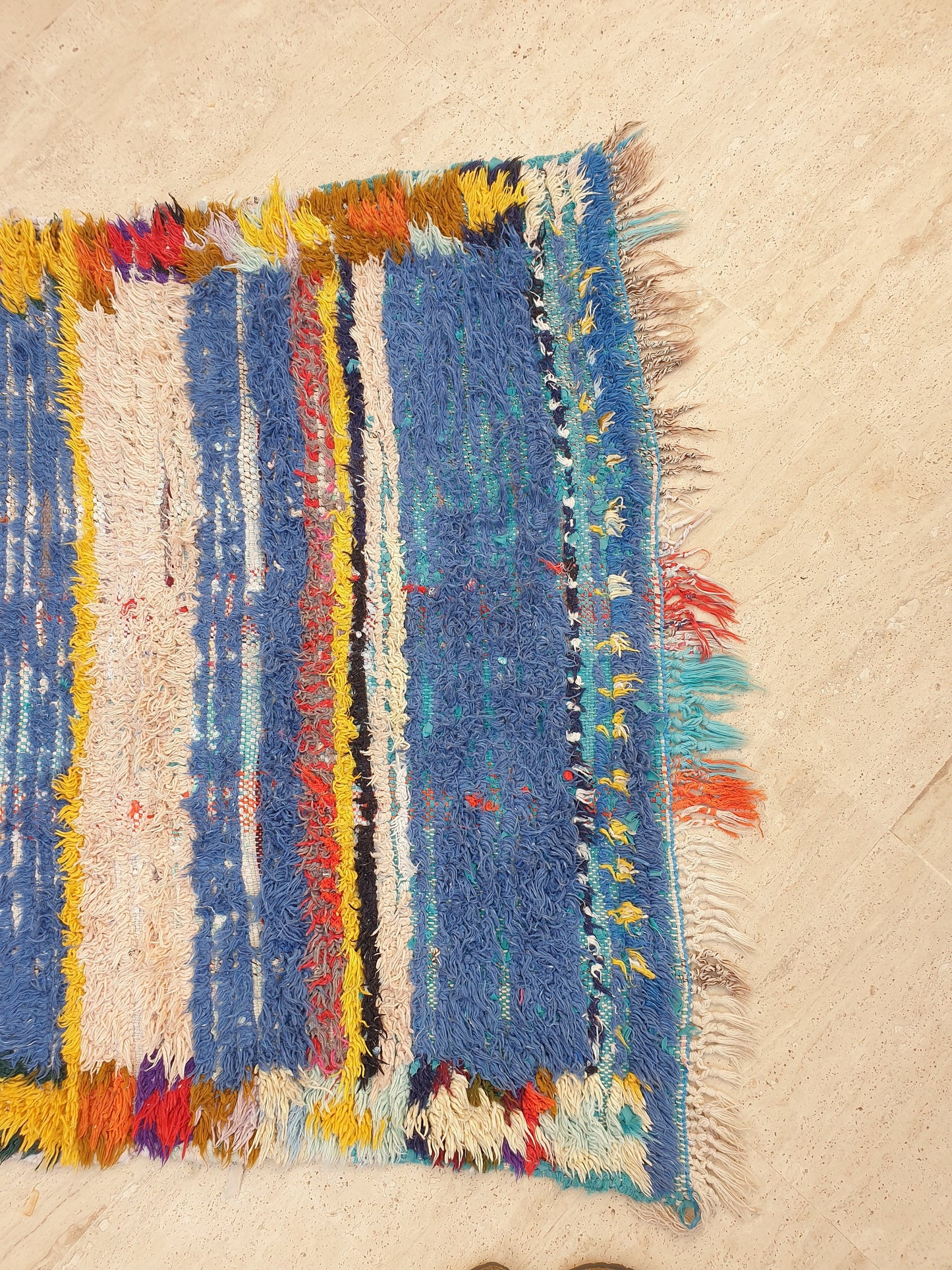 Vintage Moroccan Rug 3.2x7.8 Gorgeous Blue Pink Rug Boujaad Rug, fushia turquoise artistic Rug, boho boujaad rug