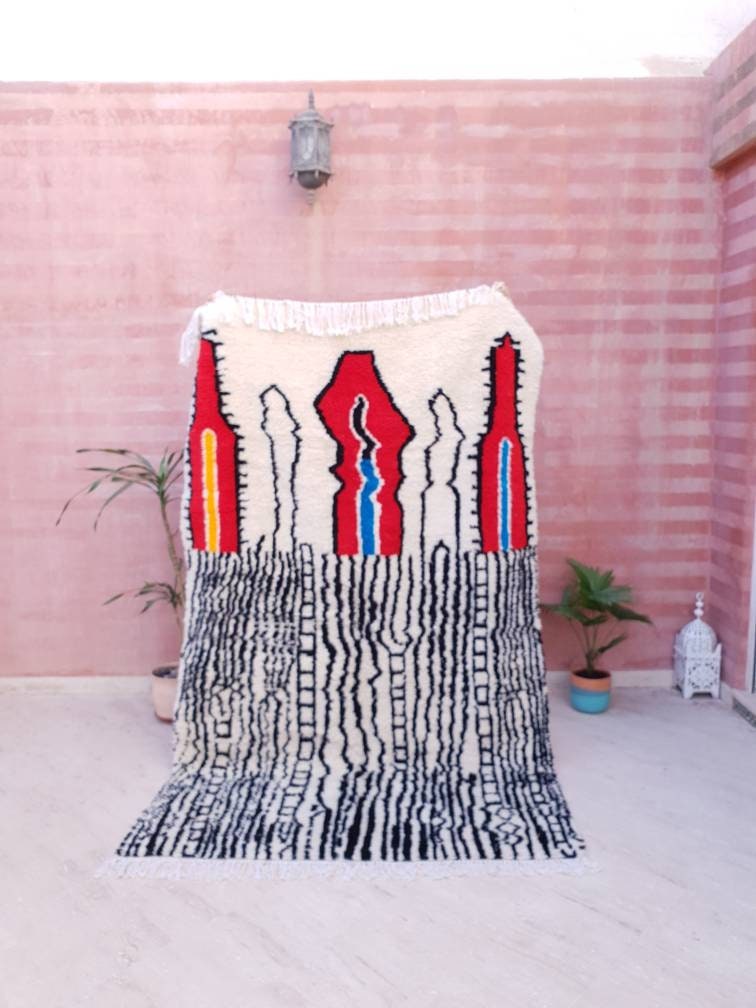 Fine Moroccan Rug 5x8.5 Berber Azilal Rug, fluffy rug Morrocan rug, bedroom rug living room rug wool rug nursery rug  beni ourain rug